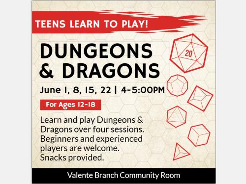 Event image for TEENS Learn to Play Dungeons and Dragons (DnD) (Valente)