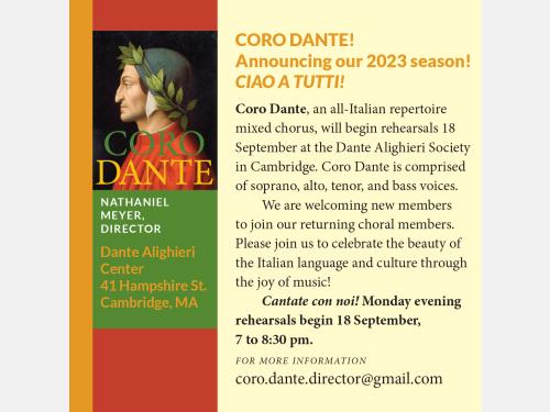 Coro Dante Announces its 2023 Season! 