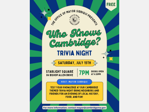 Trivia Night is scheduled for Saturday, July 15th at 7pm at Starlight Square. Doors open at 6:30pm