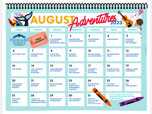 Photo of the August Adventures Calendar.