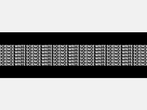 White text against a black background that reads "write science" in all capital letters. The text repeats over and over again, forming a pattern across the graphic.