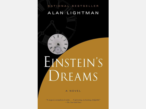 The book cover for Einstein's Dreams. Above the title is a clock and text that reads "National Bestseller Alan Lightman" in all capital letters. 