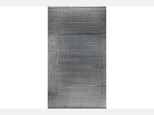 An aluminum metal relief sculpture comprising a geometric grid. 