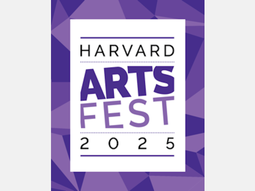 Harvard Arts Fest logo over a purple geometric background