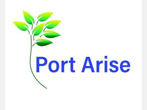 Port Arise logo, which features the text "Port Arise" in blue with an image of a green leaf, left of the text.