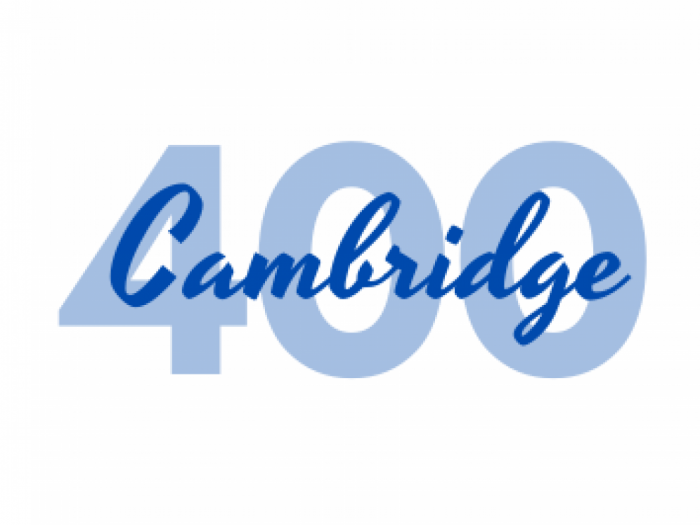 An illustrated graphic that says "Cambridge 400" to celebrate the 400th anniversary of the founding of Cambridge, Massachusetts.