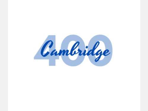 An illustrated graphic that says "Cambridge 400" to celebrate the 400th anniversary of the founding of Cambridge, Massachusetts.