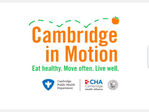 Image of the Cambridge in Motion logo with a bouncing tomato