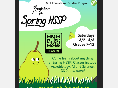 register for Spring HSSP today at esp.mit.edu/pearlearn2024